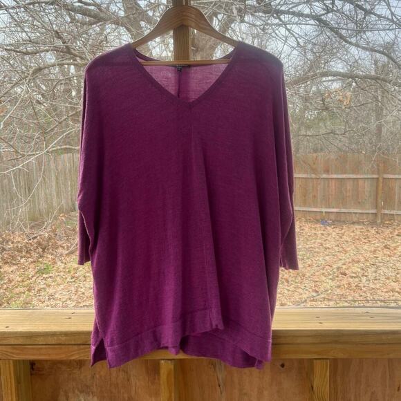 Eileen Fisher Women's Purple 100% Merino Wool V-Neck Sweater Size PL - Picture 1 of 8